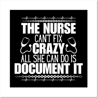 Humor in Nursing - The Nurse Can't Fix Crazy, All She Can Do Is Document It - Perfect Gift for Those Who Navigate the Unpredictable Nurse Life! Posters and Art